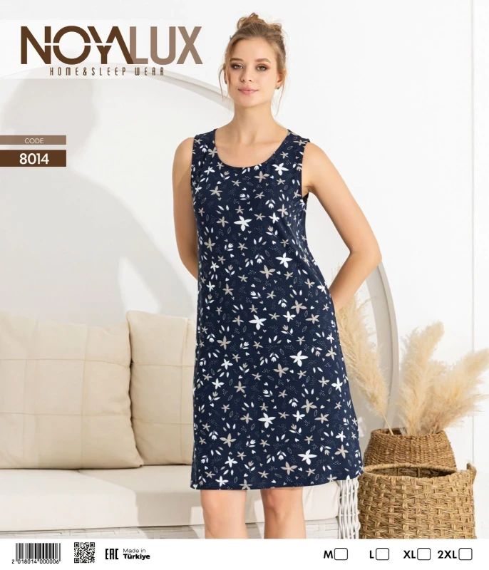 NOYA 8014 GENİŞ ASKILI KADIN GECELİK LACİVERT