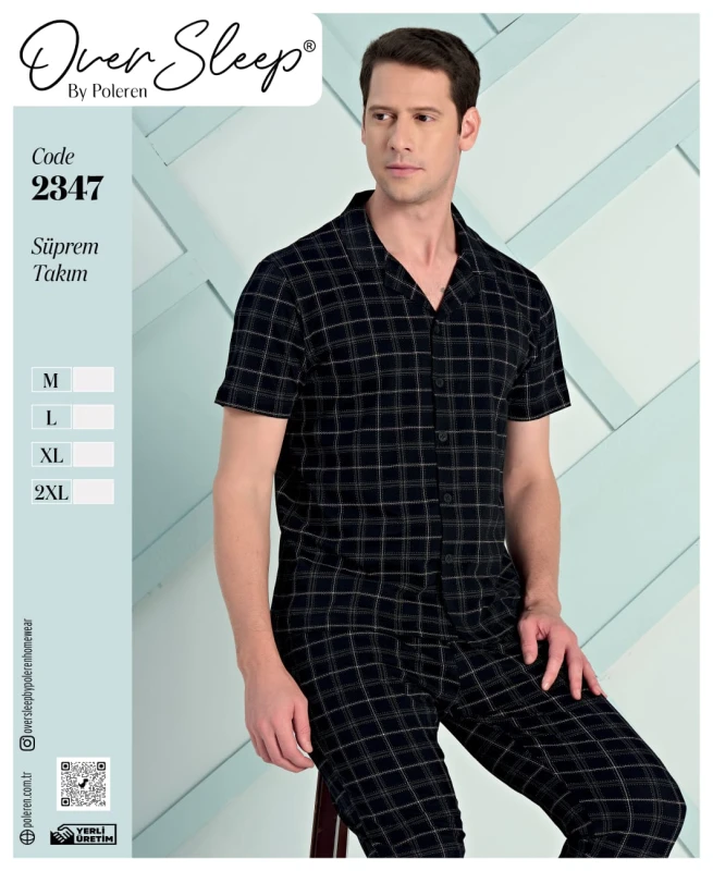 POLEREN 2347  ERKEK ÖNDEN DÜĞMELİ PİJAMA TAKIMI