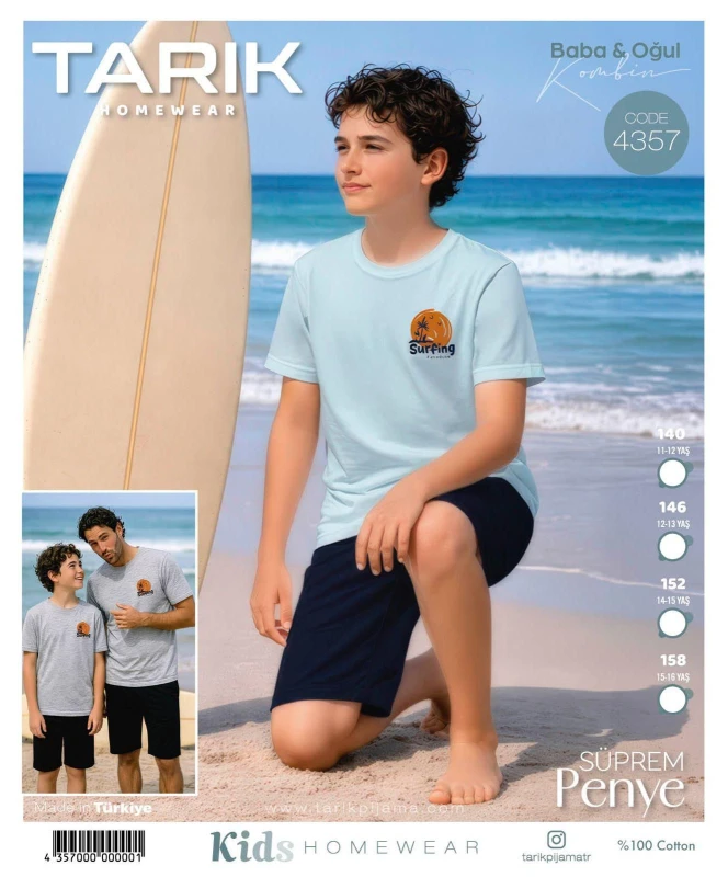 TARIK 4357 SURFİNG BASKILI KISA KOL MAVİ 11-16 YAŞ