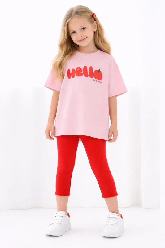 MAHLA KİDS 20109 HELLO BASKILI TAYTLI TAKIM PEMBE