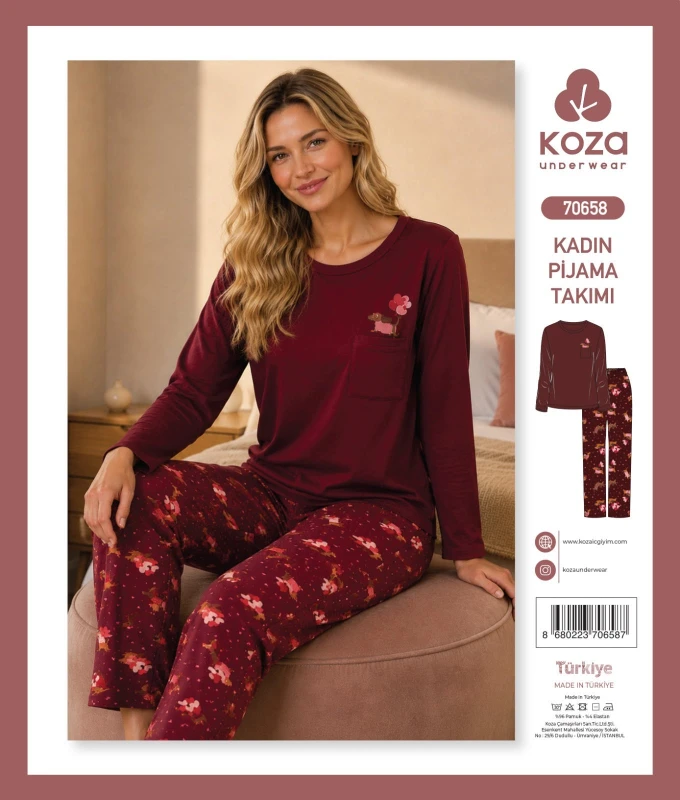 KOZA SOFT 70658 BORDO KADIN PİJAMA TAKIMI – M-XL