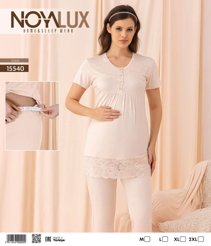 NOYALUX 15540 LACE MATERNITY PAJAMA SET ECRU