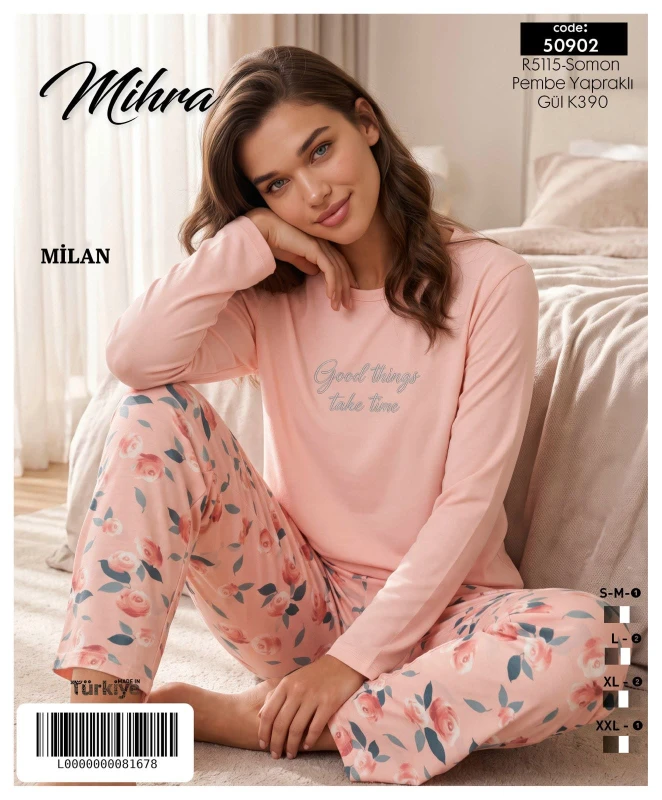 MİHRA 50902 R5115 MİLAN BASIC PİJAMA TAKIMI SOMON PEMBE
