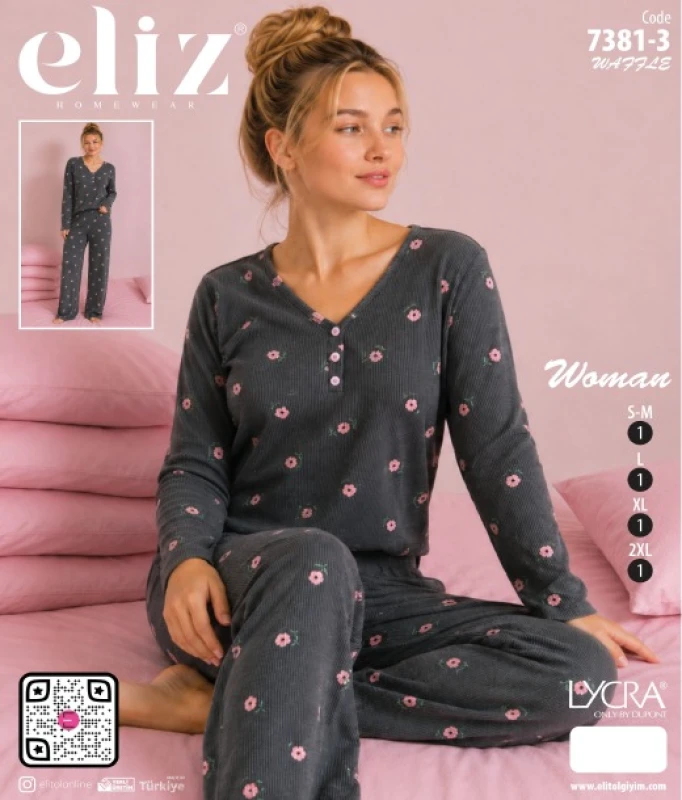 ELİZ 7381-3 WAFFLE PATLI PİJAMA TAKIMI