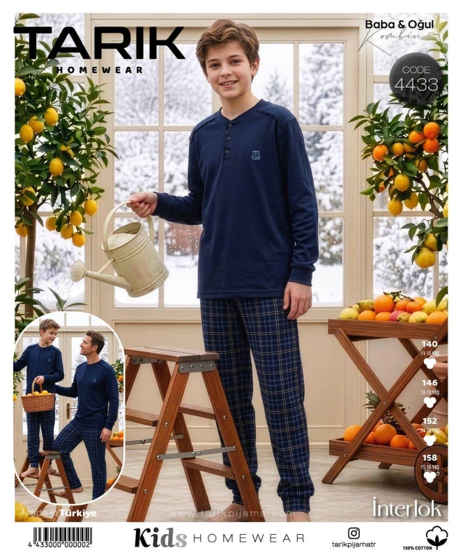 TARIK 4433 ERKEK GENÇ BOY İNTERLOK PİJAMA TAKIMI LACİ 11-16 YAŞ