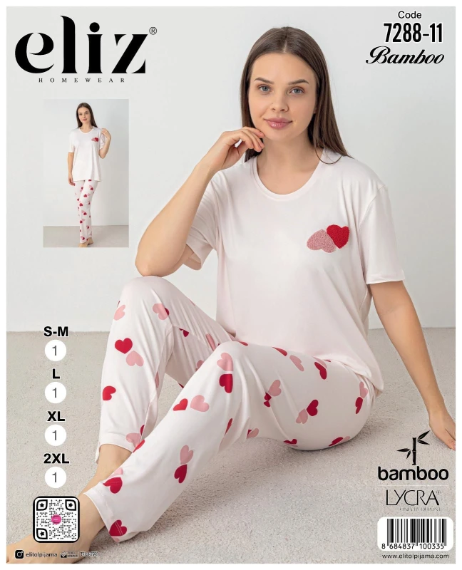 ELİZ 7288-11 BAMBOO BAYAN NAKIŞLI PİJAMA TAKIMI BE