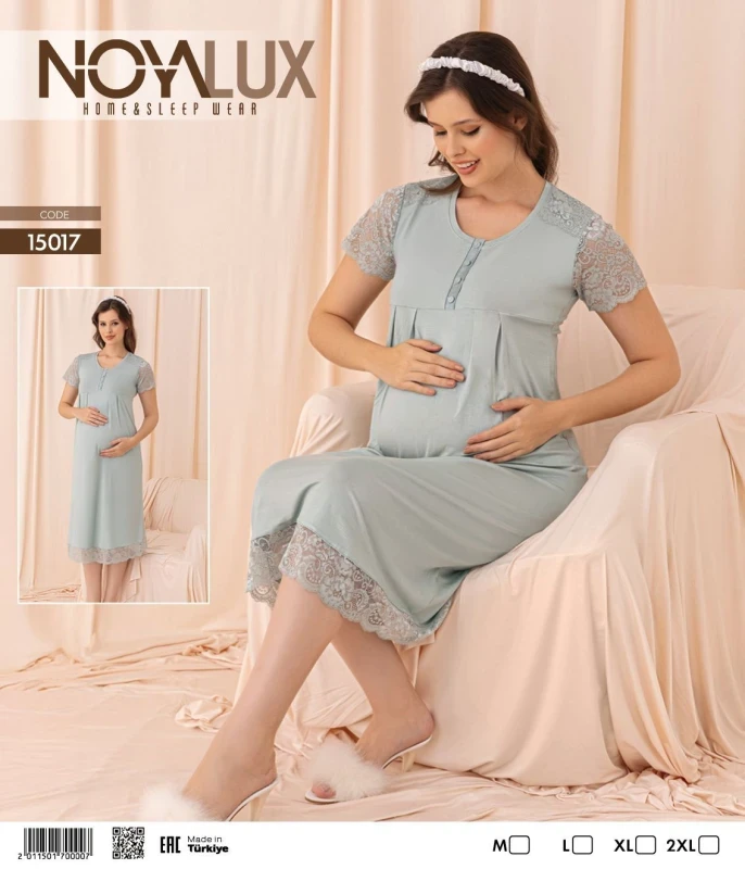 NOYA 15017 YEŞİL DANTELLİ HAMİLE GECELİK – M-2XL
