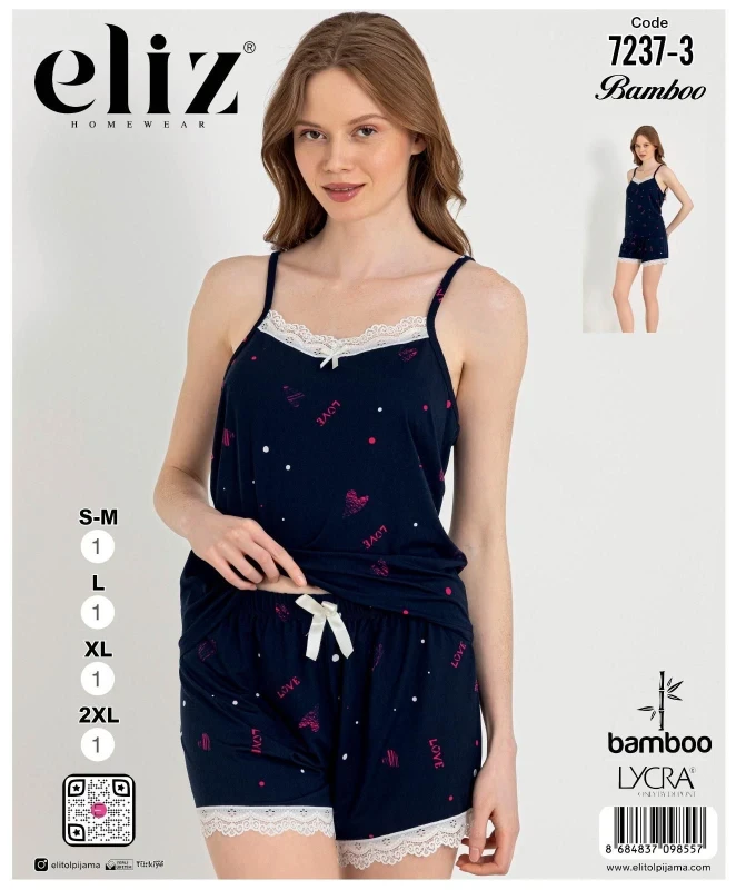 ELİZ 7237-3 İP ASKILI ŞORT TAKIM LACİVERT