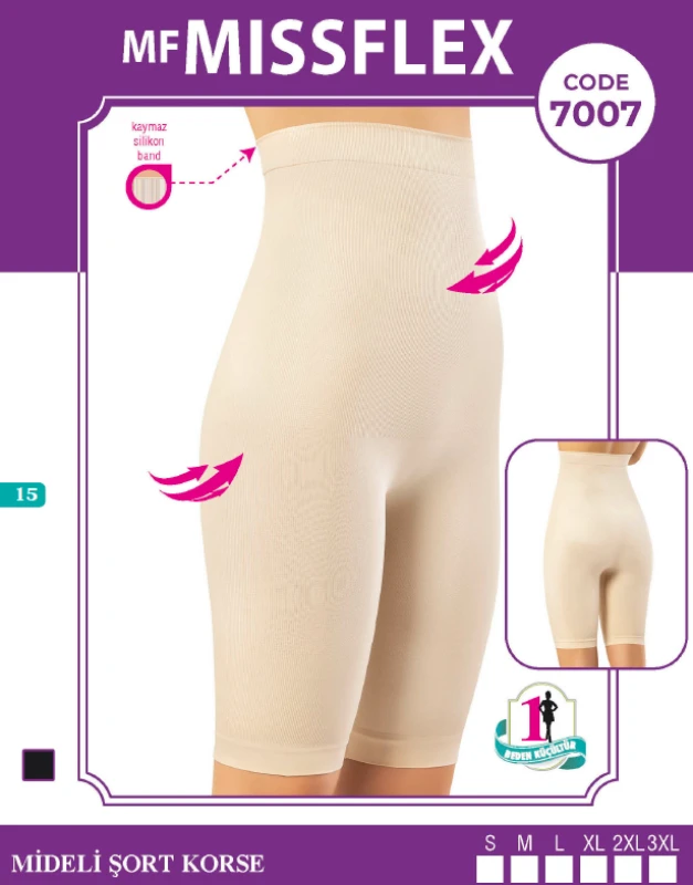FLEX FİT 7007  SİYAH  L BEDEN SEAMLESS MİDELİ SORT