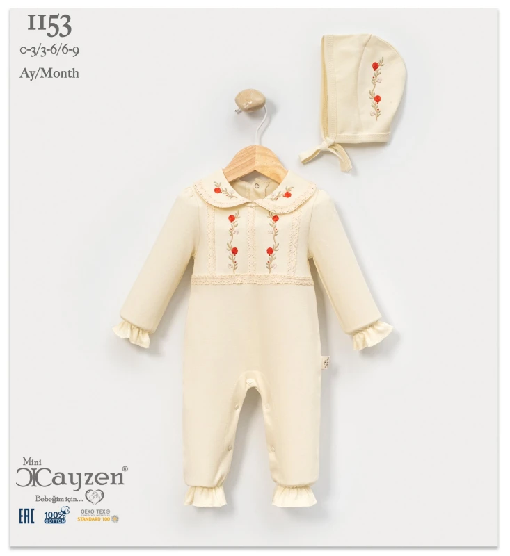 CAYZEN 1153 EL İŞİ NAKIŞLI BEBEK TULUMU 3-9 AY