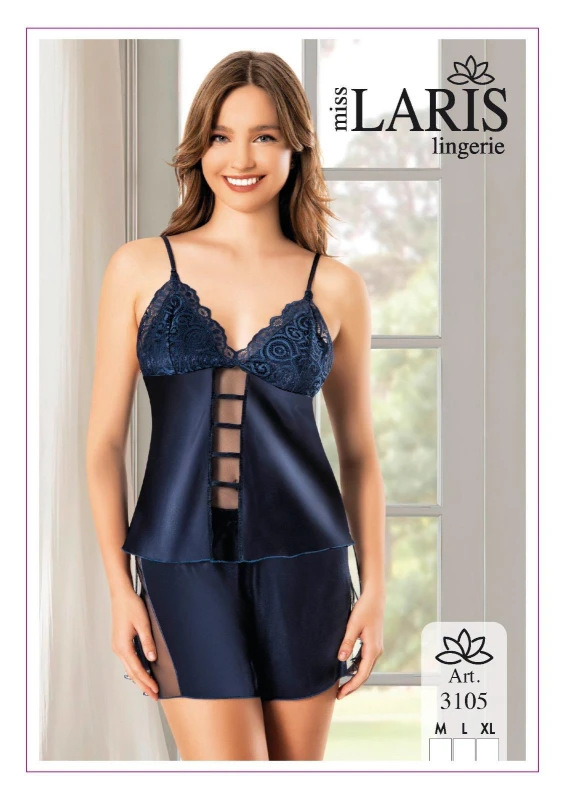 MİSS LARİS 3105 SATEN İP ASKILI ŞORTLU GECELİK TAKIMI LACİVERT