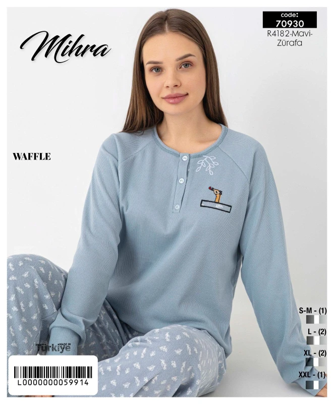 MİHRA 70930 R4182 WAFFLE PATLI REGLAN KOL TAKIM MAVİ