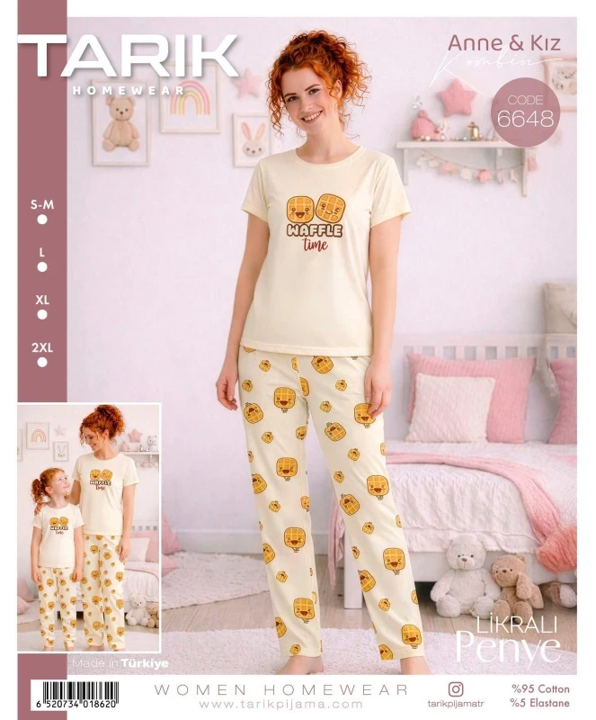 TARIK 6648 WOMEN WAFFLE PRINTED SHORT SLEEVE ECRU S-2XL