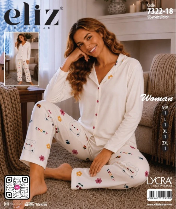 ELİZ 7322-18 MİLAN DÜĞMELİ BAMBU PİJAMA TAKIMI