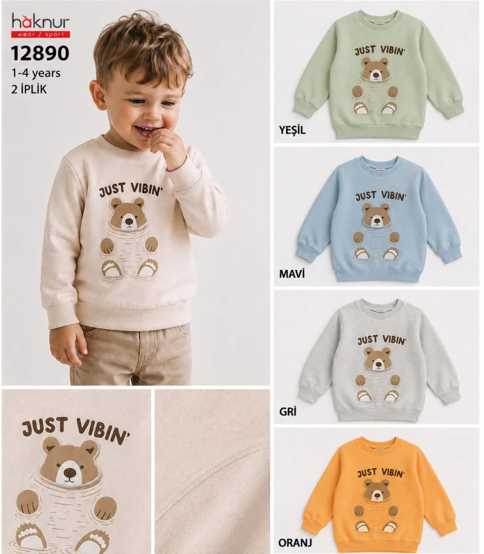HAKNUR 12890 ERKEK ÇOCUK AYICIK APLİKELİ SWEAT 1-4 YAŞ