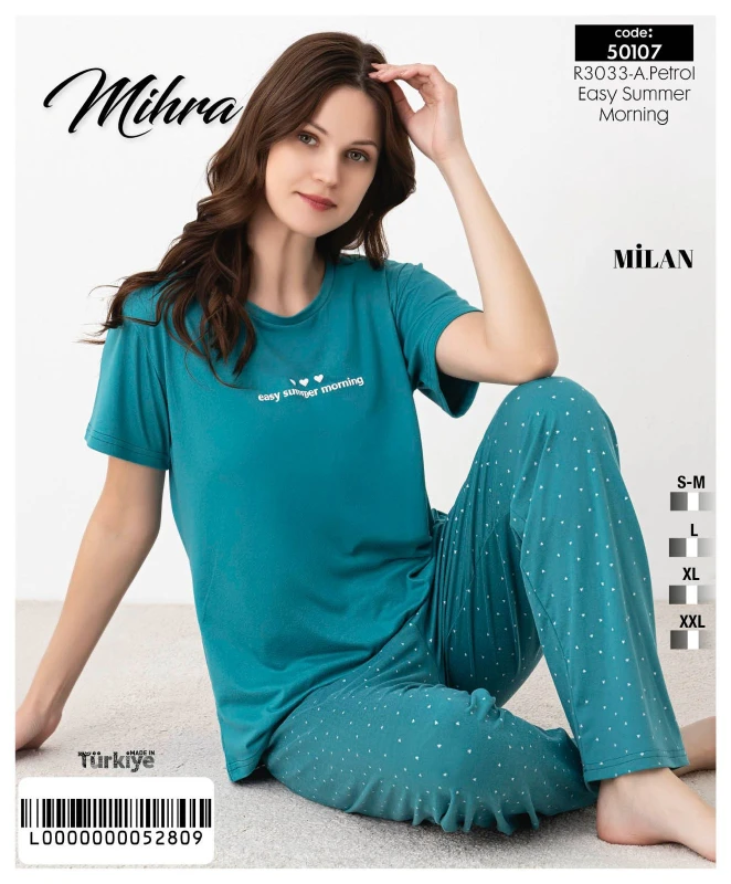 MİHRA 50107 R3033 MİLAN KISA KOL ALT UZUN PİJAMA