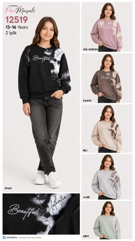 PERİ MASALI 12519 KIZ ÇOCUK İKİ İP BEAUTIFUL BASKILI SWEAT 13-16 YAŞ