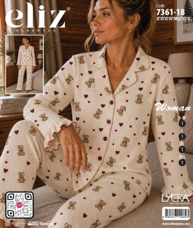 ELİZ 7361-18 BÜRÜMCÜK DÜĞMELİ PİJAMA TAKIMI