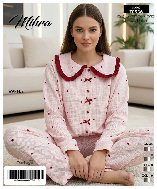 MİHRA 70936 R2235 WAFFLE DÜĞMELİ YAKASI FIRFIRLI PİJAMA TAKIMI