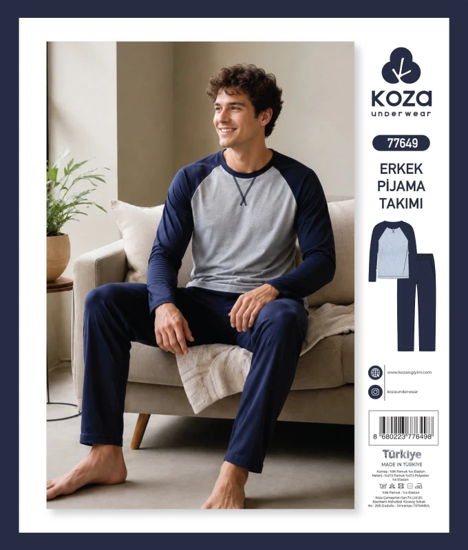 KOZA SOFT 77649 LACİVERT ERKEK PİJAMA TAKIMI – M-X