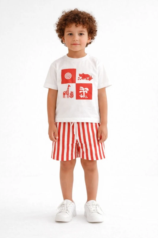 MAHLA KİDS 20104 ANİMAL BASKILI ŞORTLU TAKIM ORANJ