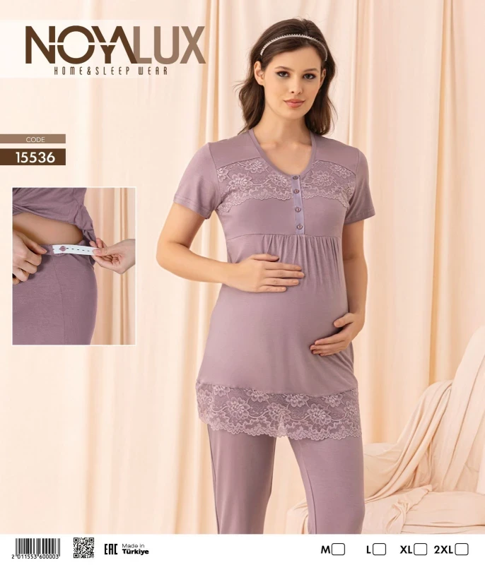 NOYALUX 15536 HAMİLE PİJAMA TAKIMI LİLA