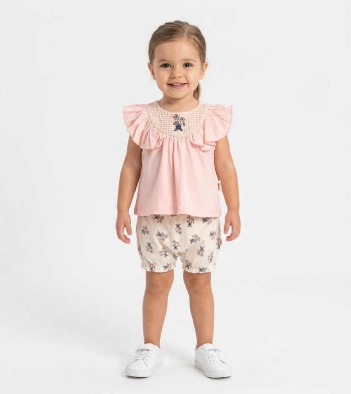 VOVİDO 3118 BABY ROBAÇİÇEK NAKIŞLI ŞORT ALT PEMBE