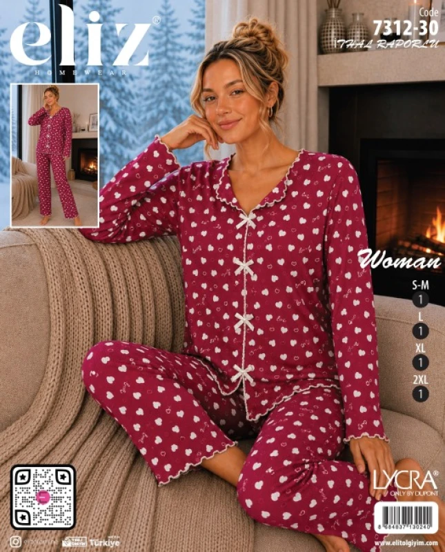 ELİZ 7312-30 İTHAL RAPORLU FİYONKLU PİJAMA TAKIMI