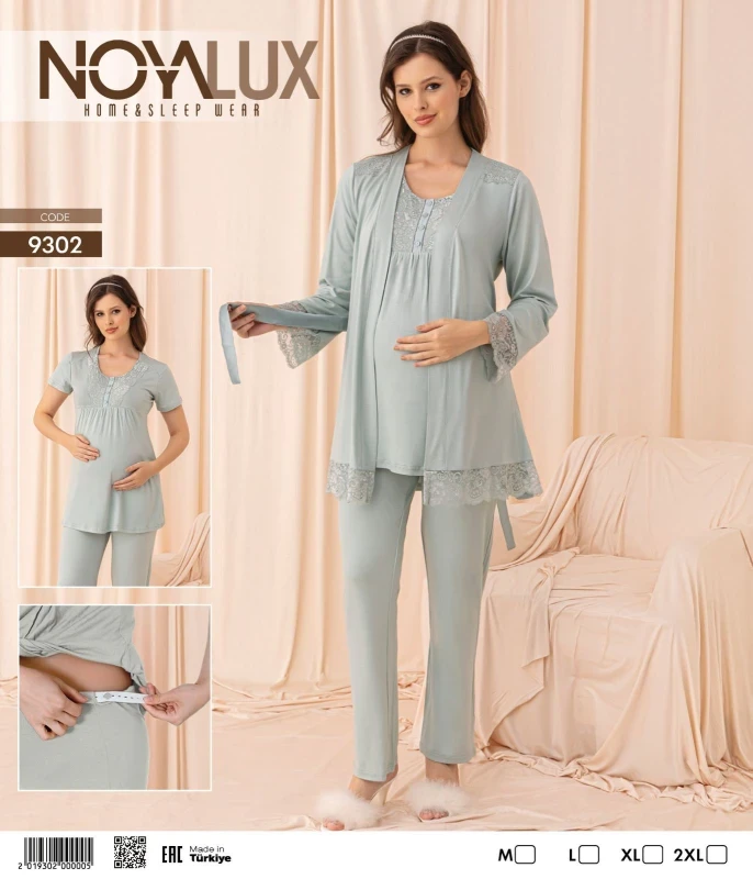 NOYALUX 9302 HAMİLE PİJAMA TAKIMI YESİL