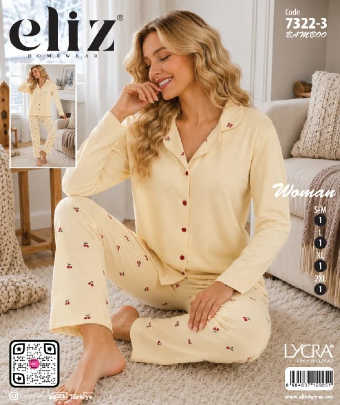 ELİZ 7322-3 MİLAN DÜĞMELİ BAMBU PİJAMA TAKIMI