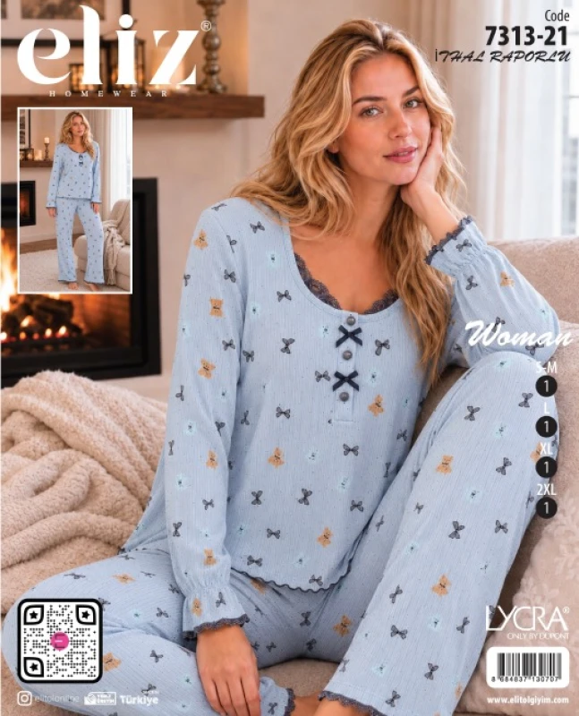 ELIZ 7313-21 IMPORT REPORTED BOWOW AND LACE PAJAMA SET