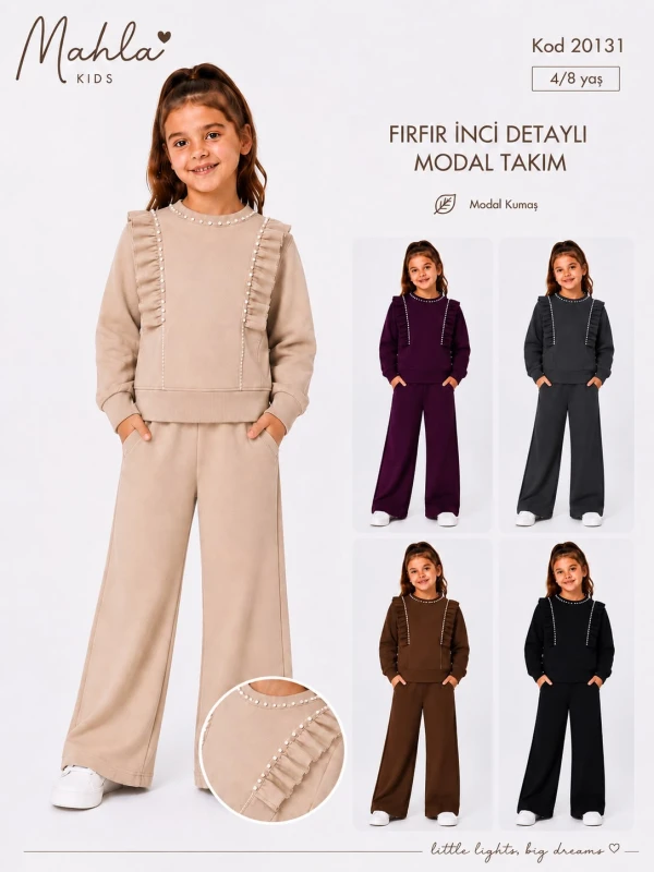 MAHLA KIDS 20131 İNCİLİ FIRFIRLI MODAL TAKIM 3-8 YAŞ