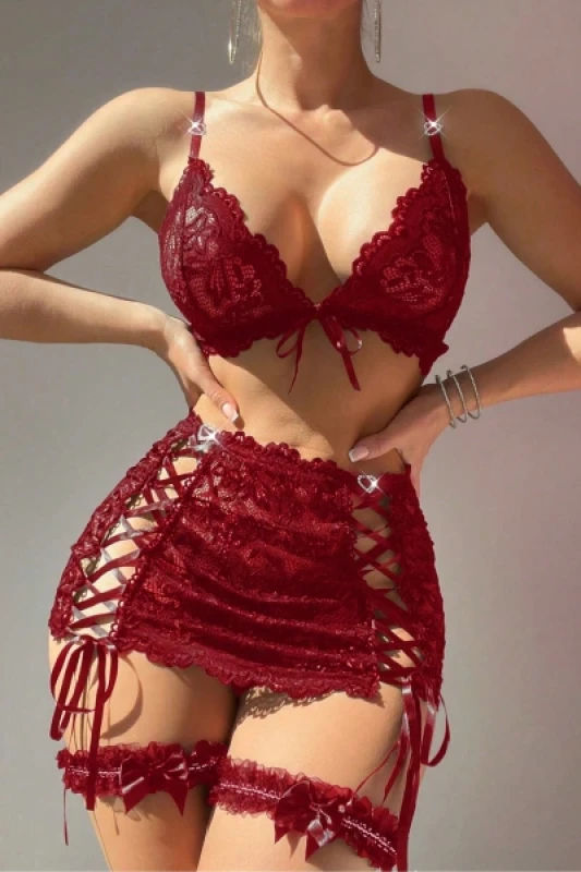 PASSIONE 70027 ETEKLİ FANTEZİ SÜTYEN TAKIMI BORDO