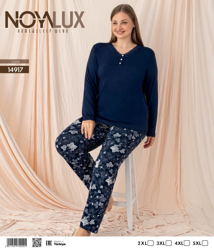 NOYALUX 14917 YAKA DANTELLİ V YAKA 3 DÜĞMELİ BATTAL KADIN PİJAMA TAKIMI