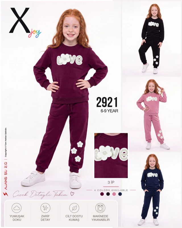 X-JOY 2921 LOVE İNCİ GÜL 3 İP KIZ ÇOCUK TAKIMI – 6-9 YAŞ