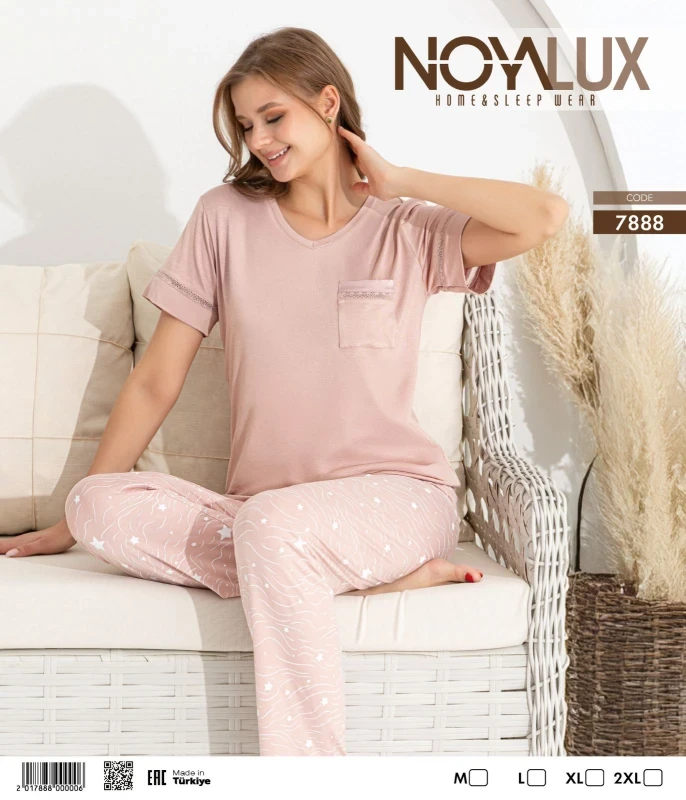NOYA 7888 CEPLİ KADIN PİJAMA TAKIMI PUDRA