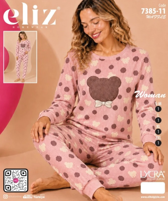 ELİZ 7385-11 WAFFLE KOMPLE DESENLİ BASIC PİJAMA TAKIMI