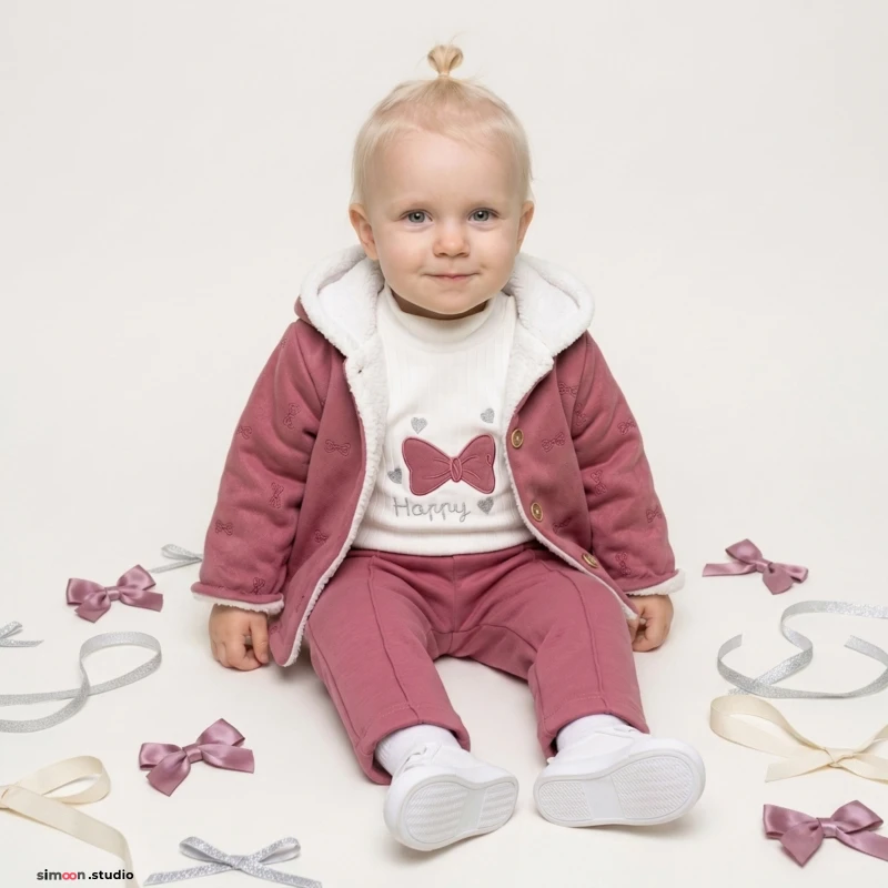 ELCİBABY 8491 KIZ 3\'LÜ TK CEKETLİ  6-24 AY