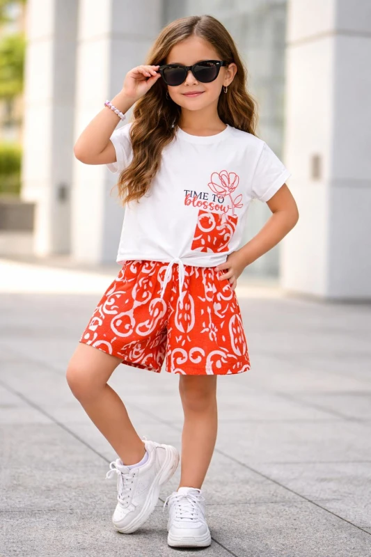 ADIMBEBE 8112 KIZ İKİLİ TAKIM TURUNCU 7-10 YAŞ