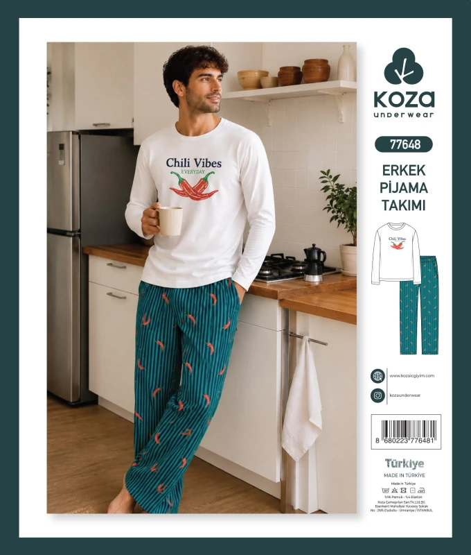KOZA SOFT 77648 BEYAZ ERKEK PİJAMA TAKIMI – M-XXL