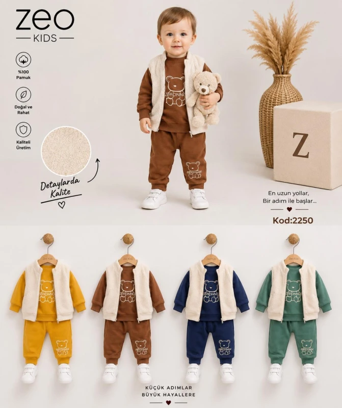 MİNİZEO 2250 KUZU YELEKLİ TAKIM ERKEK BEBEK 6-18 AY