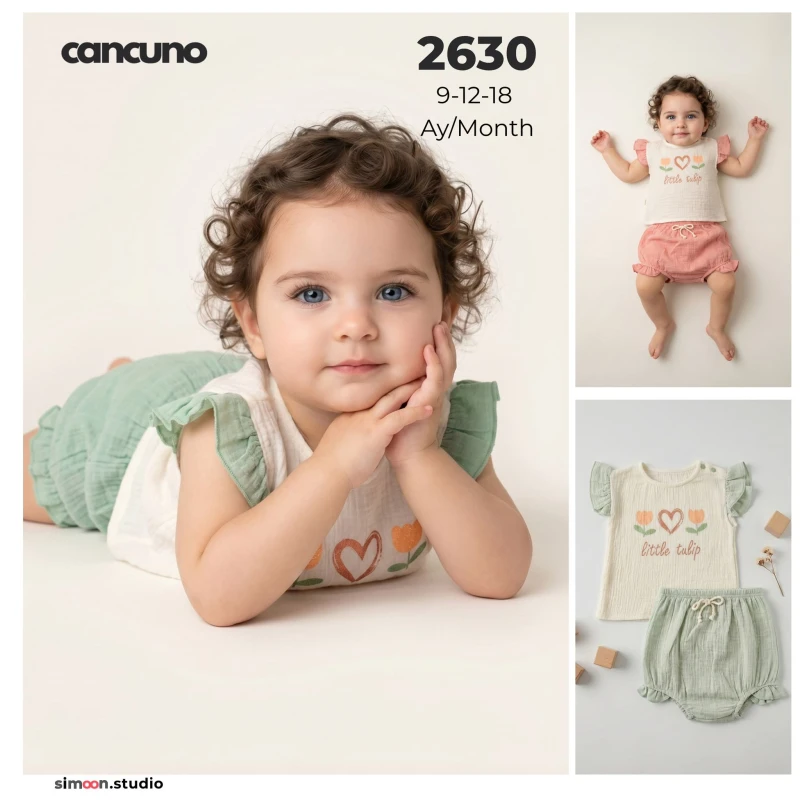CANCUNO 2630 LALE DESENLİ KOL FIRFIRLI TK PUDRA 9-