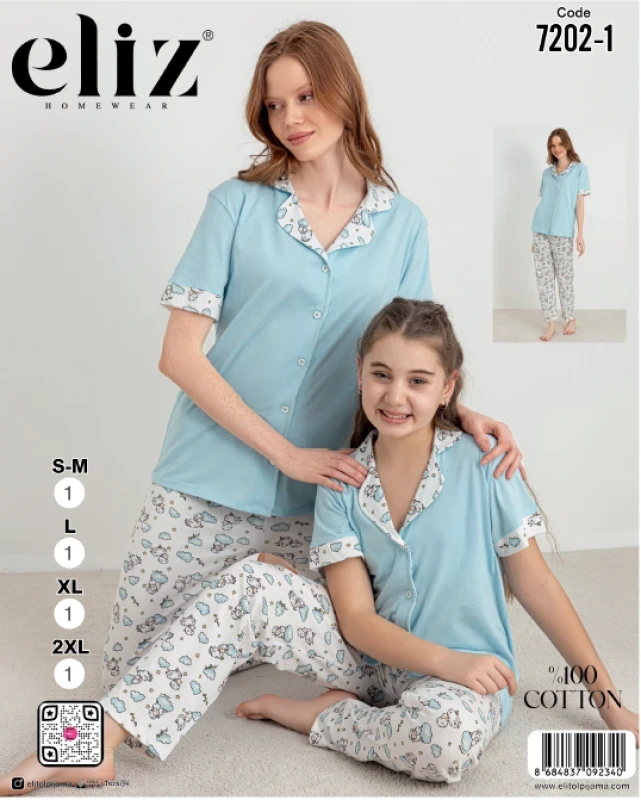 ELİZ 7202-1 BAYAN DÜĞMELİ PİJAMA TAKIM AÇIK MAVİ