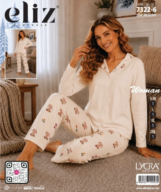 ELİZ 7322-6 MİLAN DÜĞMELİ BAMBU PİJAMA TAKIMI
