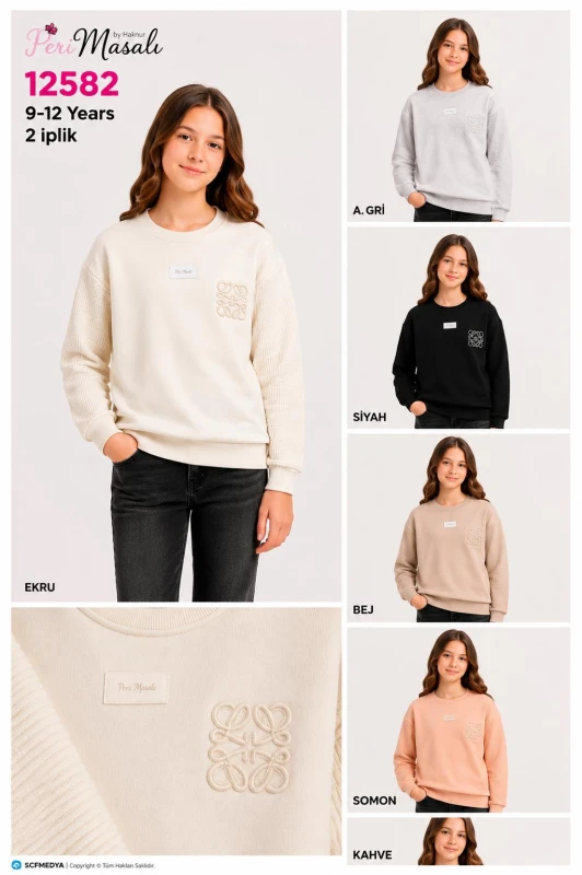 PERİ MASALI 12582 KIZ ÇOCUK İKİ İP KABARTMA BASKILI SWEAT 13-16 YAŞ
