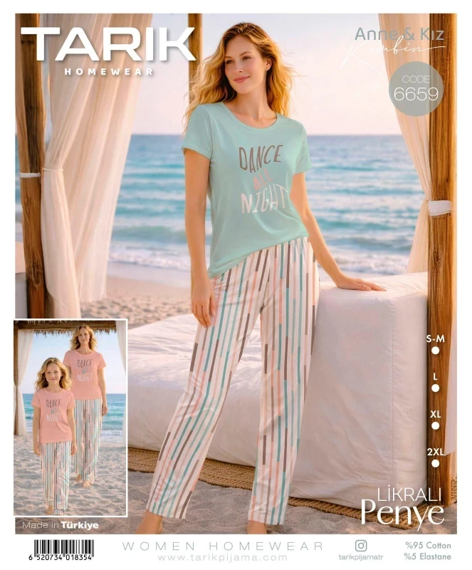 TARIK 6659 BAYAN DANCE ALL NIGHT BASKILI KISA KOL PUDRA S-2XL