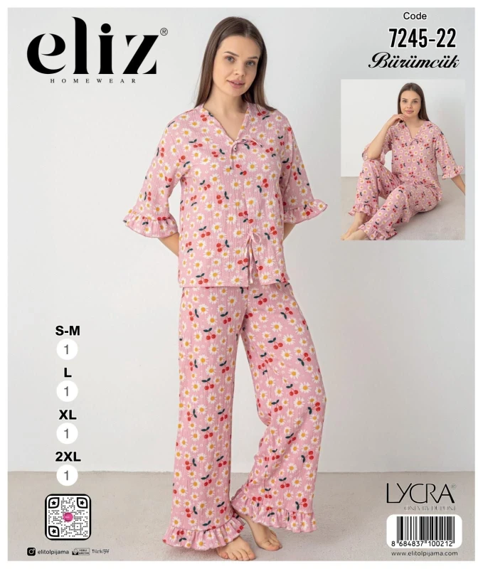 ELİZ 7245-22 BÜRÜMCÜK SABAHLIK PİJAMA TAKIMI PEMBE