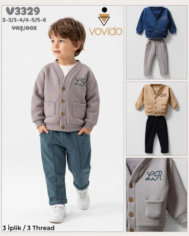 VOVİDO V3329 LA NAKIŞ YELEKLİ ÜÇ İP TAKIM ERKEK ÇOCUK 2-6 YAŞ