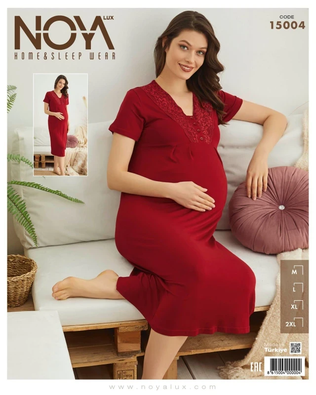 NOYA 15004 BORDO HAMİLE ELBİSE – M-2XL