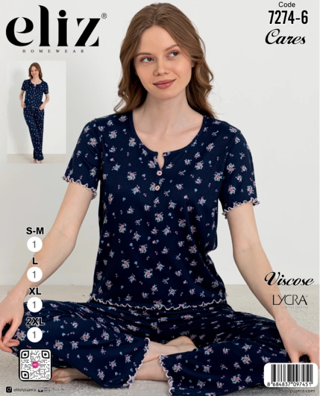 ELİZ 7274-6 WOMEN'S BUTTON PAJAMA SET